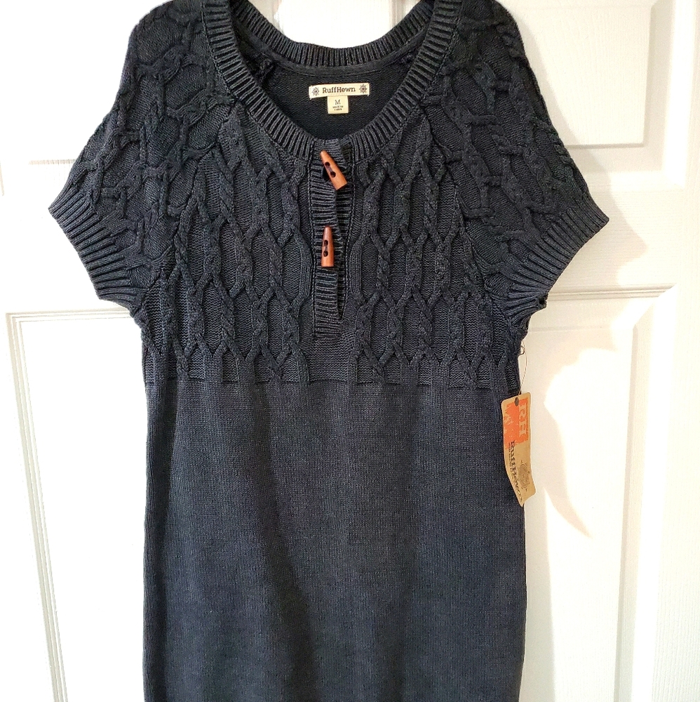 Ruff Hewn Medium Gray Cable Knit Sweater Dress NWT